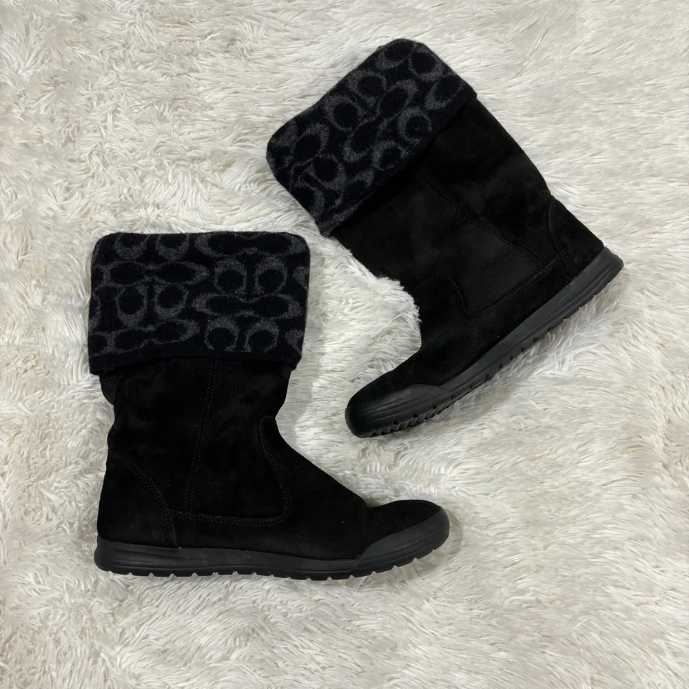 Coach Tatum Black Wool & Suede Leather Winter Boots Size 7.5 - Picture 10 of 10